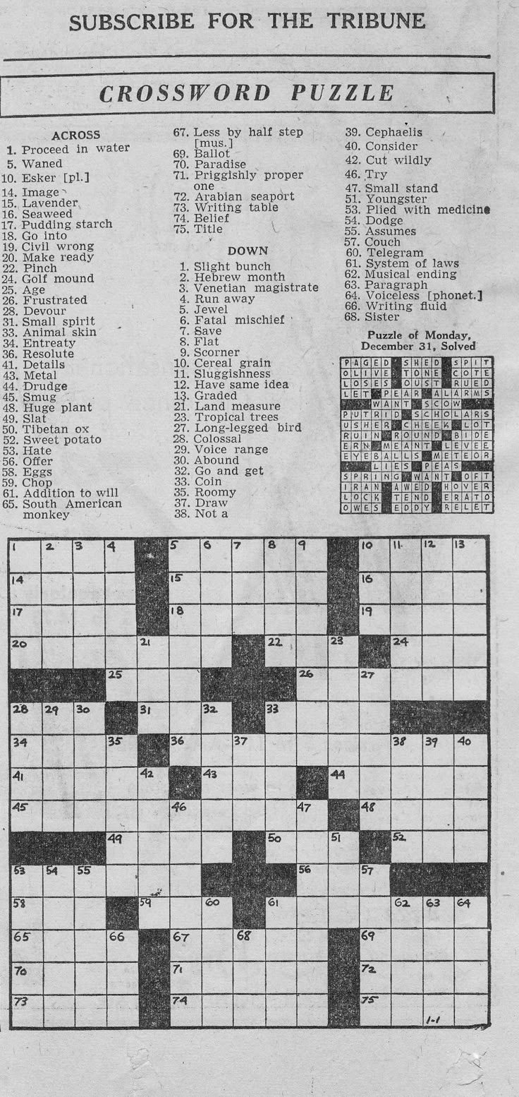 1 1 1946 Chicago Tribune Crossword Puzzle