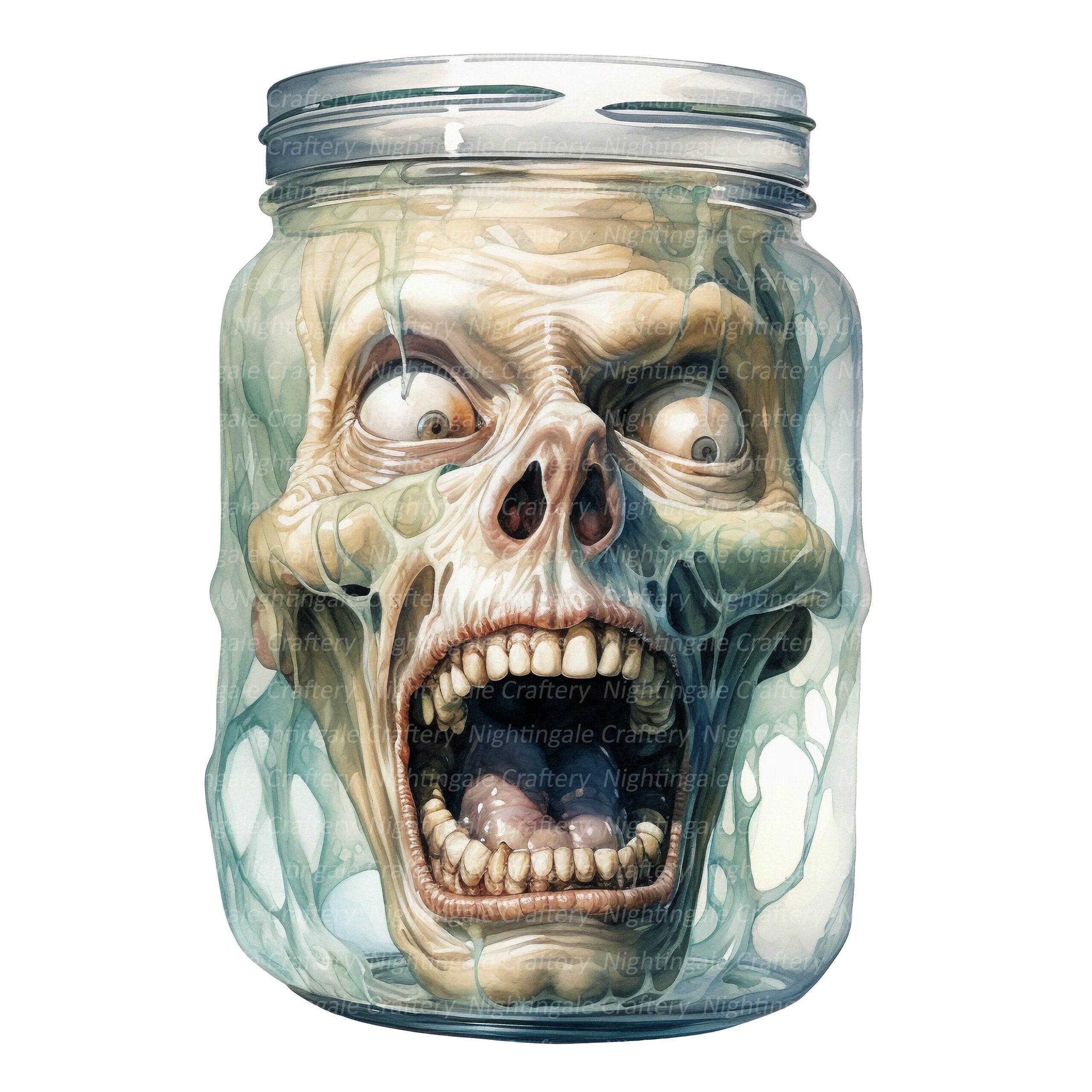 10 Scary Face In Jar Clipart Halloween Printable Watercolor Clipart High Quality Jpgs Digital Download Paper Craft Junk Journals Etsy
