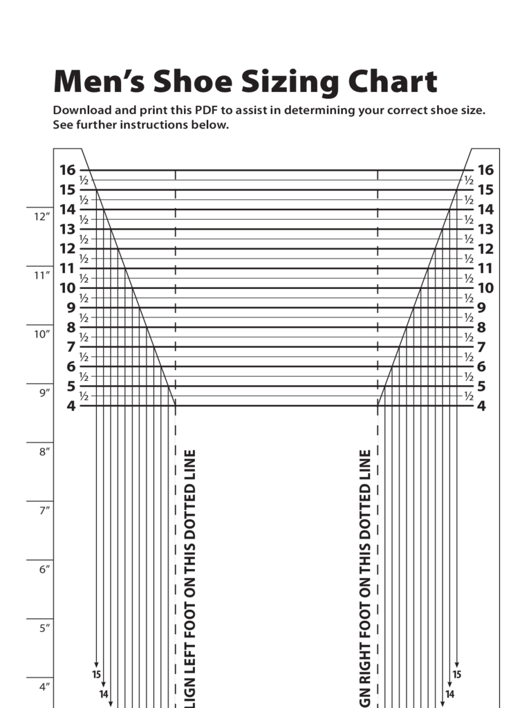 MenS Foot Size Chart Printable
