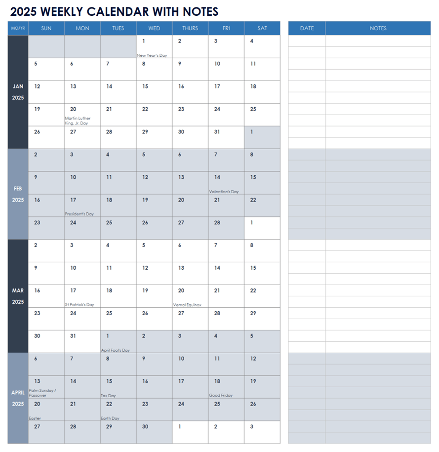 15 Free Weekly Calendar Templates Smartsheet