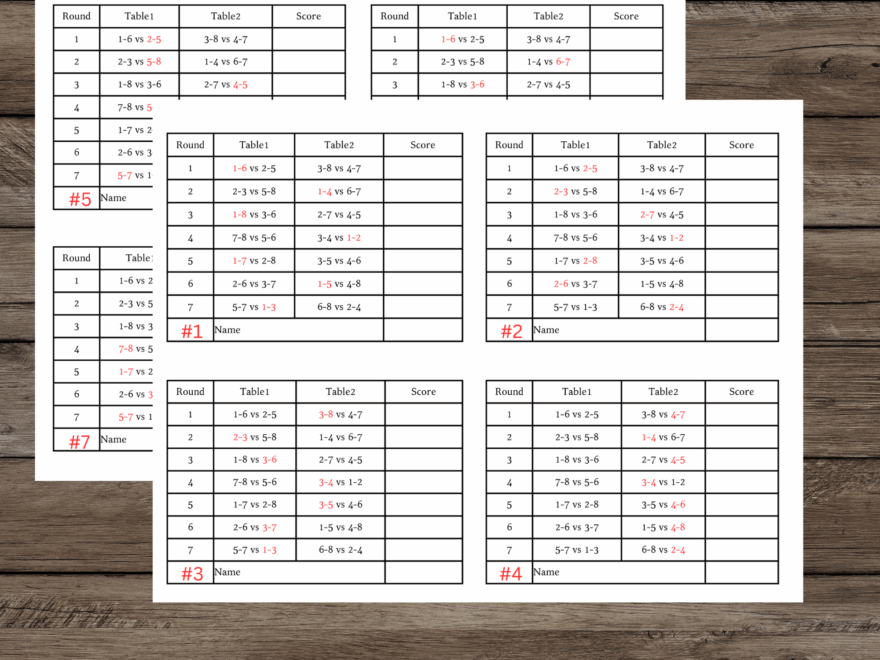 2 Tables Progressive Bridge Tally 8 Person INSTANT DOWNLOAD