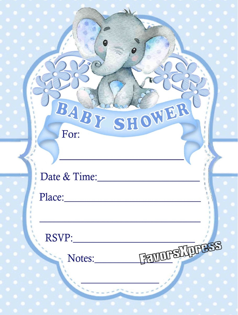 20 BLUE ELEPHANT BABY SHOWER INVITATIONS W ENVELOPES EBay