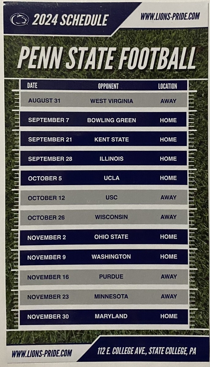 2024 PENN STATE NITTANY LIONS Schedule College Football Sked NEW MAGNET EBay