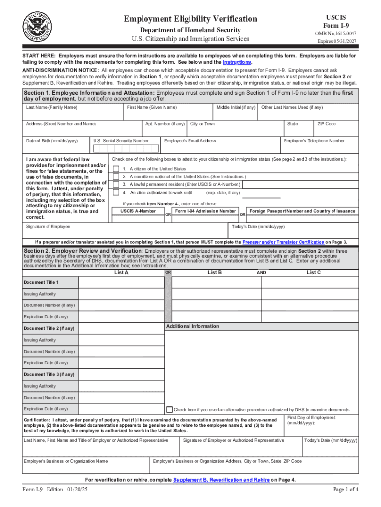 2025 Form USCIS I 9 Fill Online Printable Fillable Blank PdfFiller