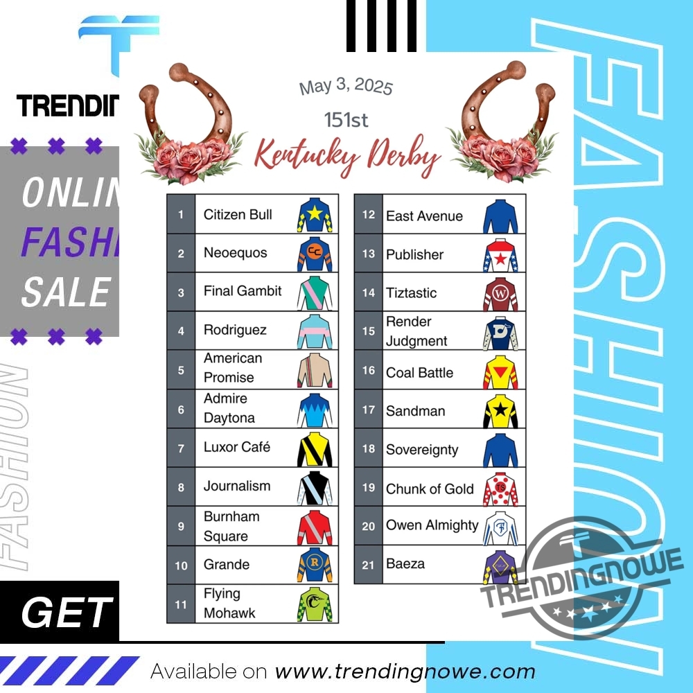2025 Kentucky Derby Horse Roster Poster Hoodie Sweater Long Sleeve V Neck Tee