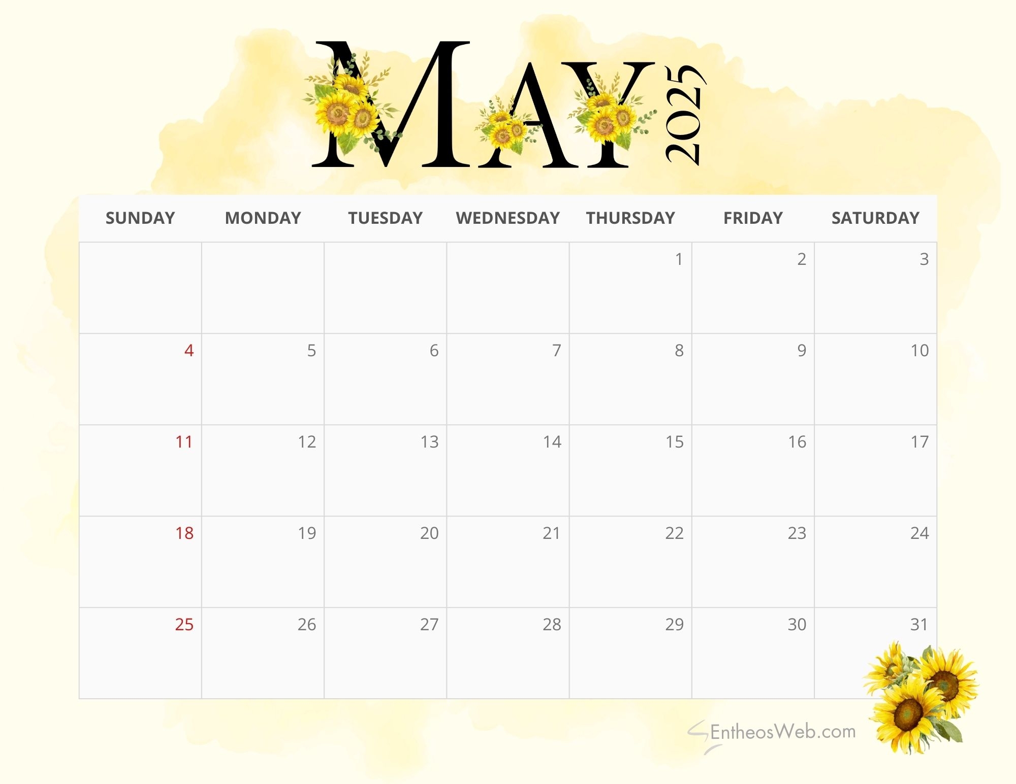 Free Printable Calendars May 2025