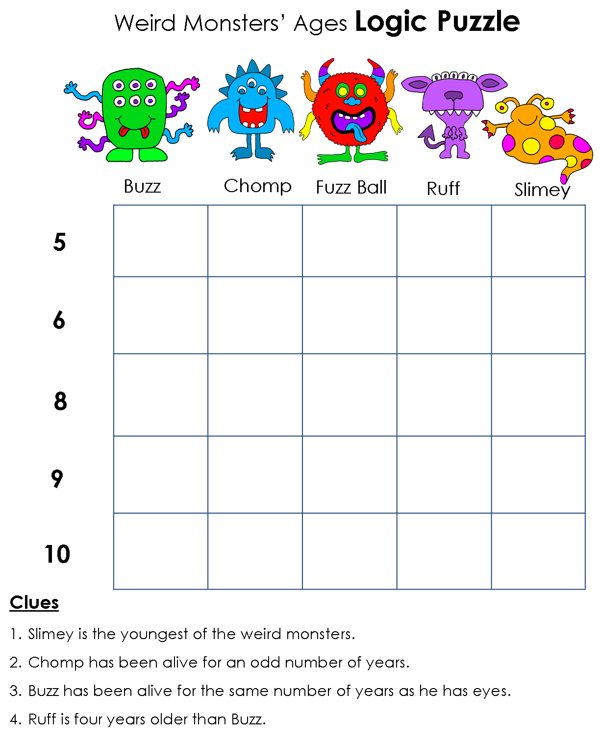 Printable Logic Grid Puzzles 4Th Grade