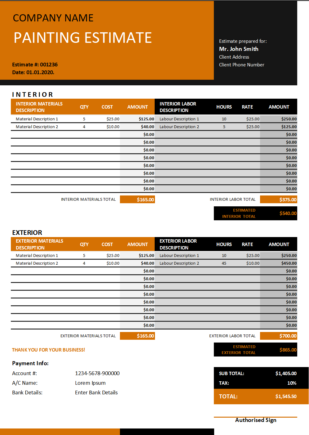 28 Free Estimate Template Forms Construction Repair Cleaning 