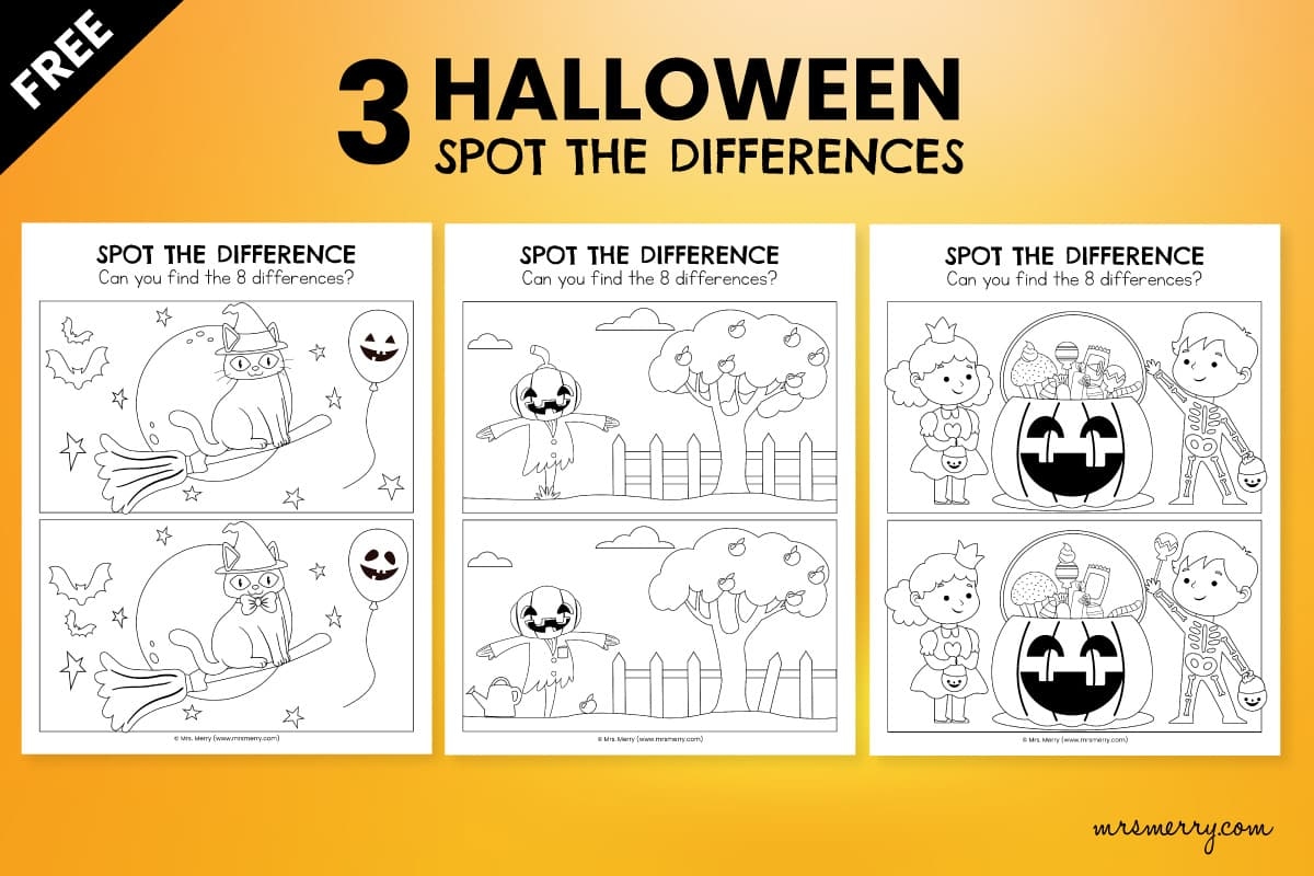 3 Halloween Spot The Difference Printables Mrs Merry