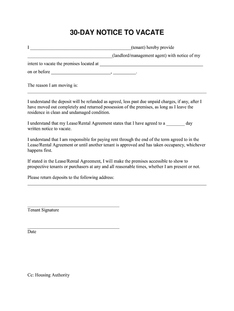 30 Day Notice To Vacate Fill Online Printable Fillable Blank PdfFiller