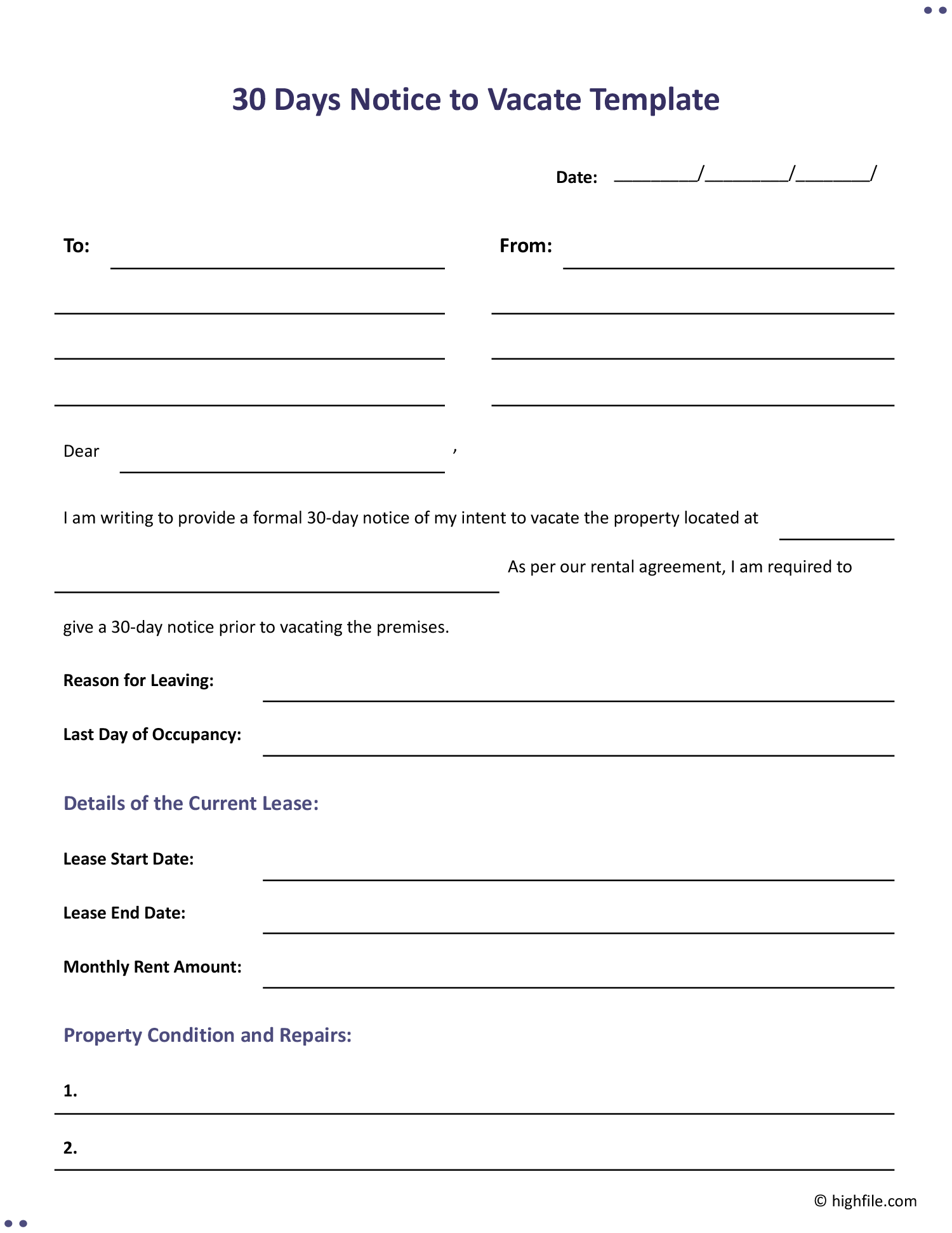 30 Day Notice To Vacate Template Word Google Docs Highfile
