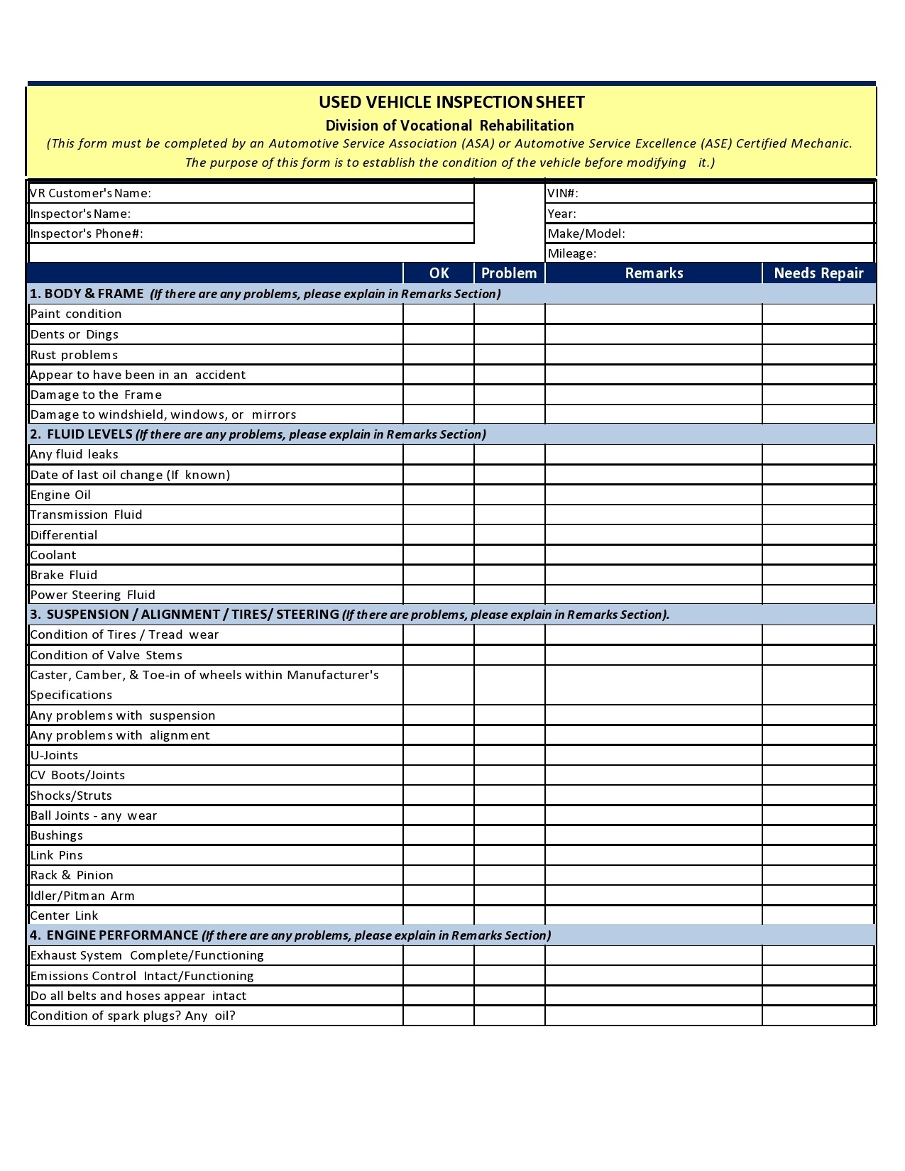 39 Best Vehicle Inspection Forms Lyft Uber Etc TemplateLab