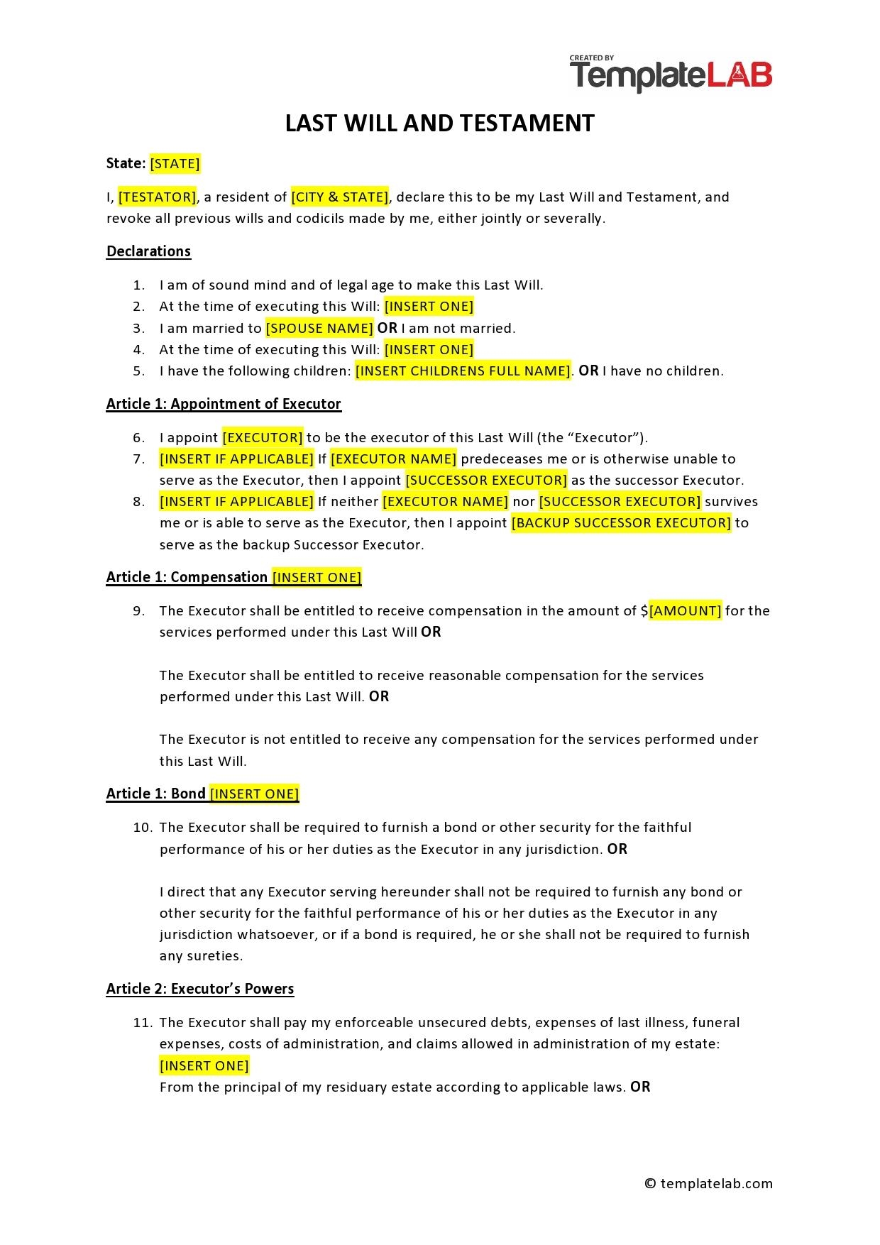 Free Printable Will And Testament