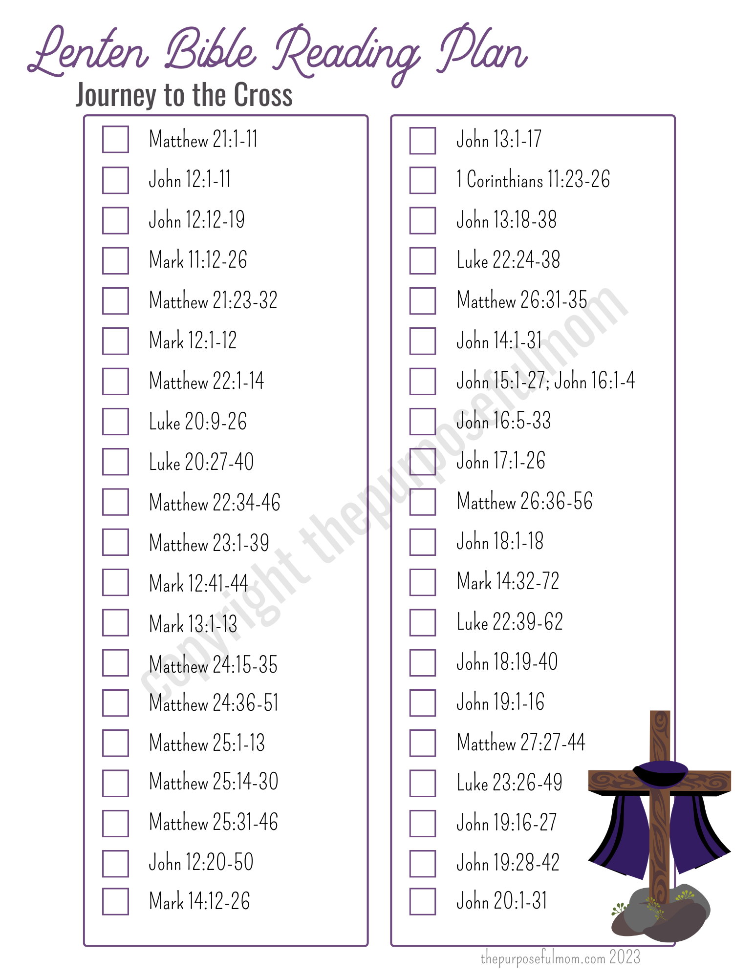40 Day Lent Bible Reading Plan 2025 Free Printable The Purposeful Mom