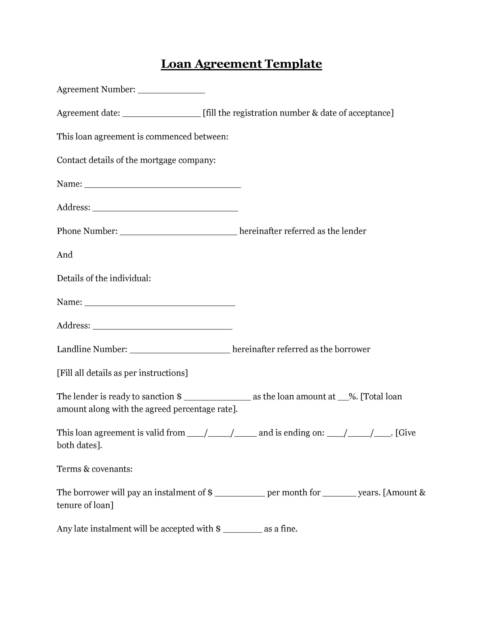 40 Simple Loan Agreement Templates FREE TemplateLab