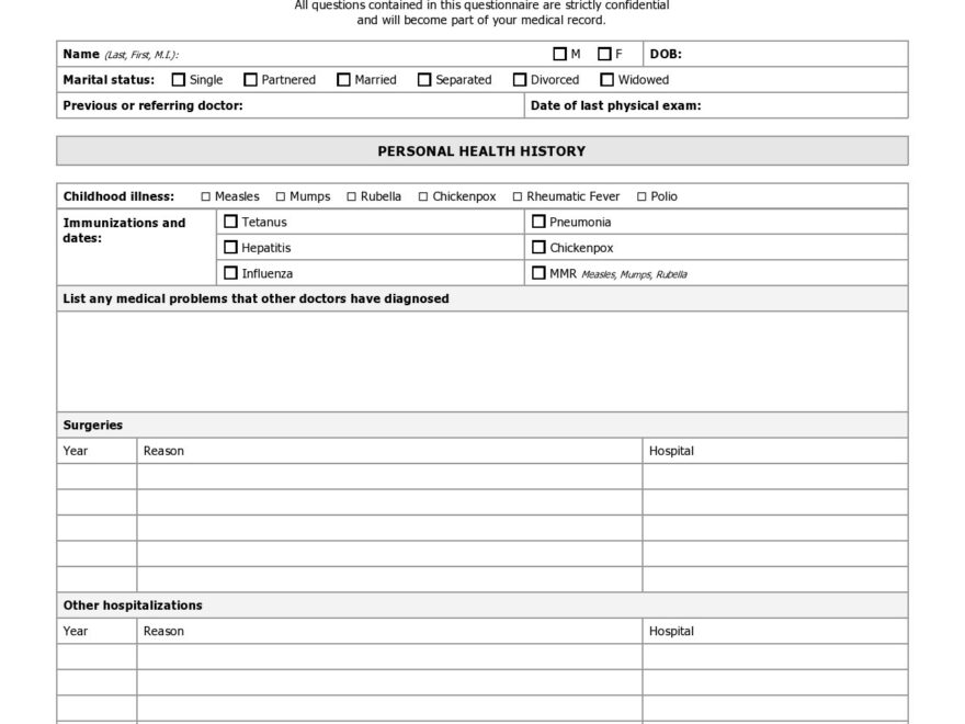 43 Medical Health History Forms PDF Word TemplateLab