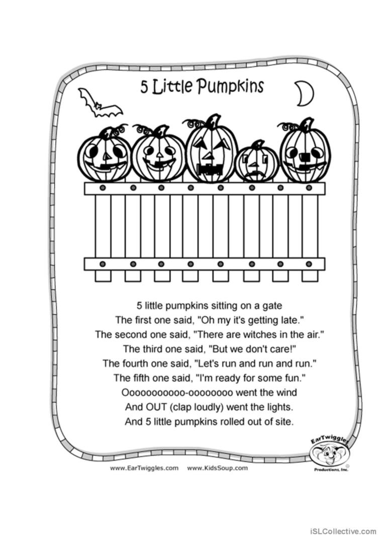5 Little Pumpkins English ESL Worksheets Pdf Doc