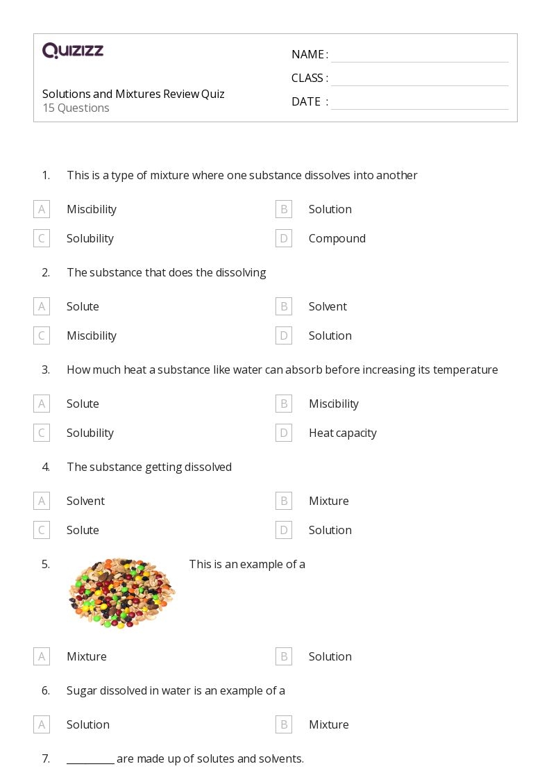 50 Solutions And Mixtures Worksheets On Quizizz Free Printable Worksheets Library
