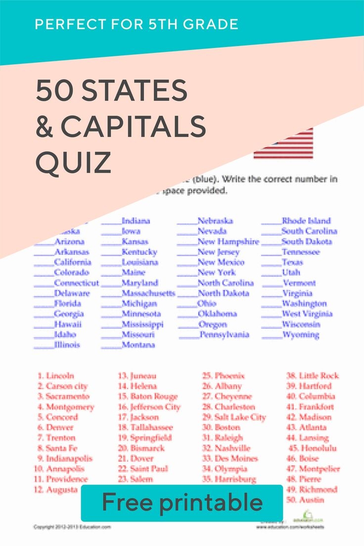 States And Capitals Test Printable
