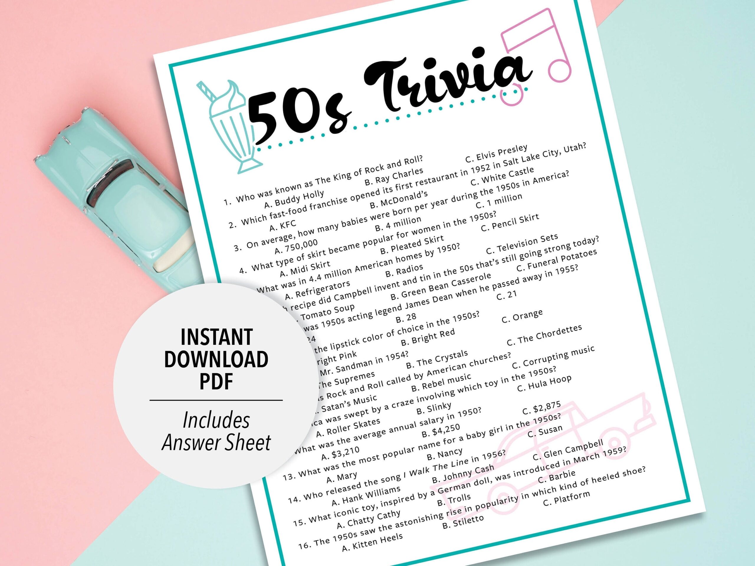 50s Trivia 1950s Trivia Game Printable 50s Trivia 50 s Party Trivia Game Printable Trivia Decades Trivia 50s Theme Trivia Etsy