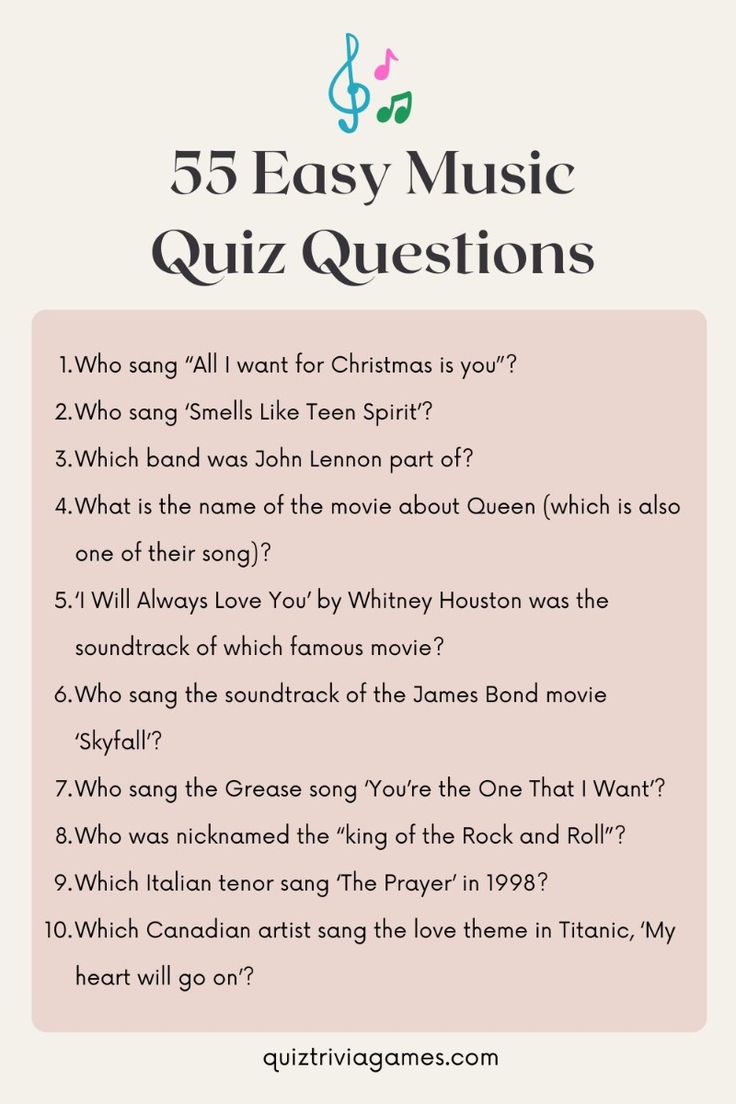 Rock And Roll Trivia Printable