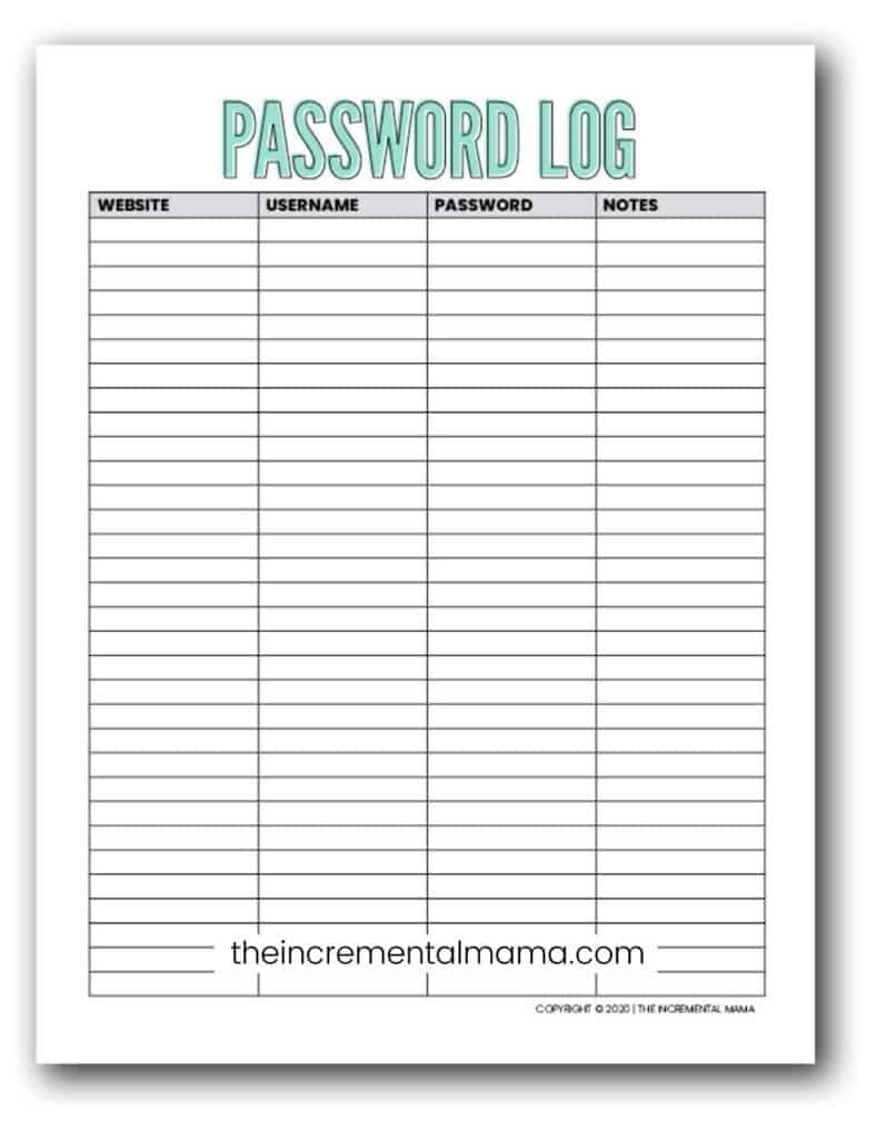 Free Password Booklet Template Printable