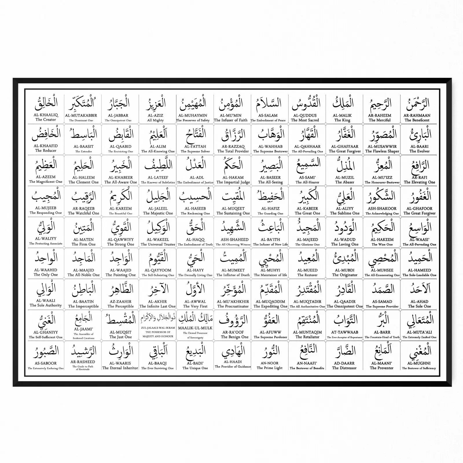 99 Names Of Allah Poster Arabic English Islamic Art Canvas Poster Wall Stickers Home Decorative Painting AliExpress