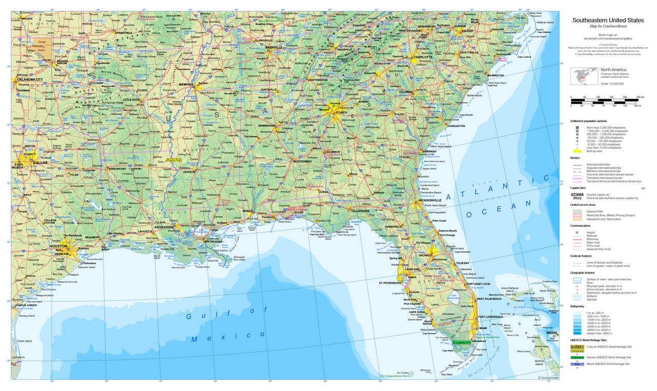 Printable Map Of Southeast Us