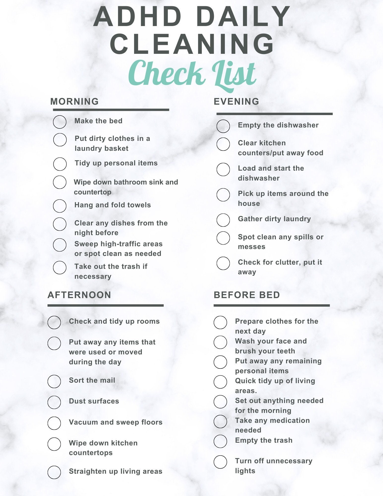 ADHD Cleaning Checklist ADHD Cleaning Cleaning Schedule ADHD Daily Cleaning Checklist Etsy