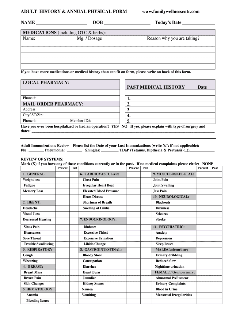 Adult Physical Exam Form Fill Out Sign Online DocHub