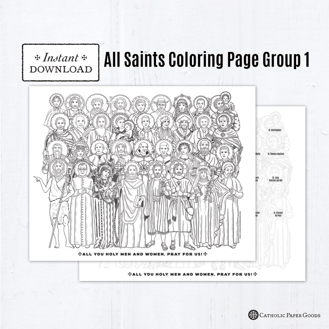 All Saints Group 1 Catholic Coloring Pages Catholic Prayers Printable Coloring Page With Guide 35 Saints Digital PDF All Saints Day Etsy