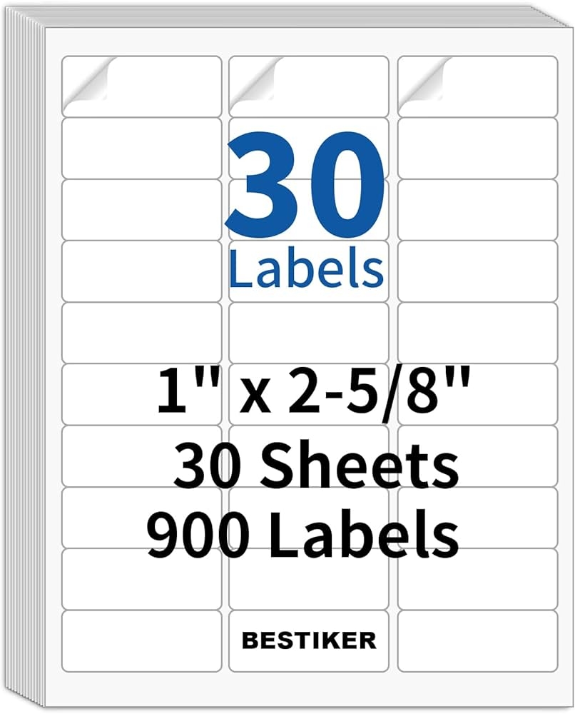Amazon 30 Sheets 900 Labels BESTIKER Address Labels 1 X 2 5 8 Shipping Mailing Labels 30 Per Page Printable FBA Barcode Label Laser Inkjet Printer Labels 30up White Office Products