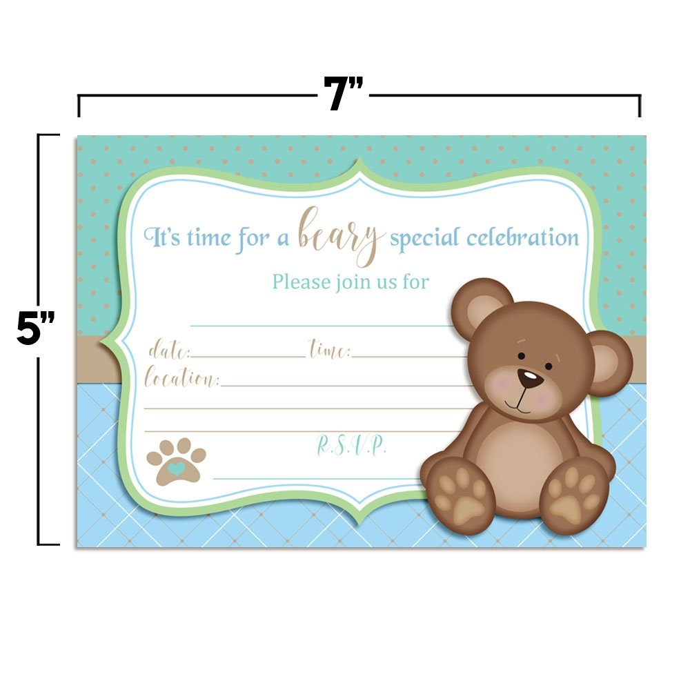 Amazon AmandaCreation Invitaciones Para Fiestas De Cumplea os De Oso De Peluche Para Ni os 20 Tarjetas De Relleno De 5 X 7 Pulgadas Con Veinte Sobres Blancos Hogar Y Cocina