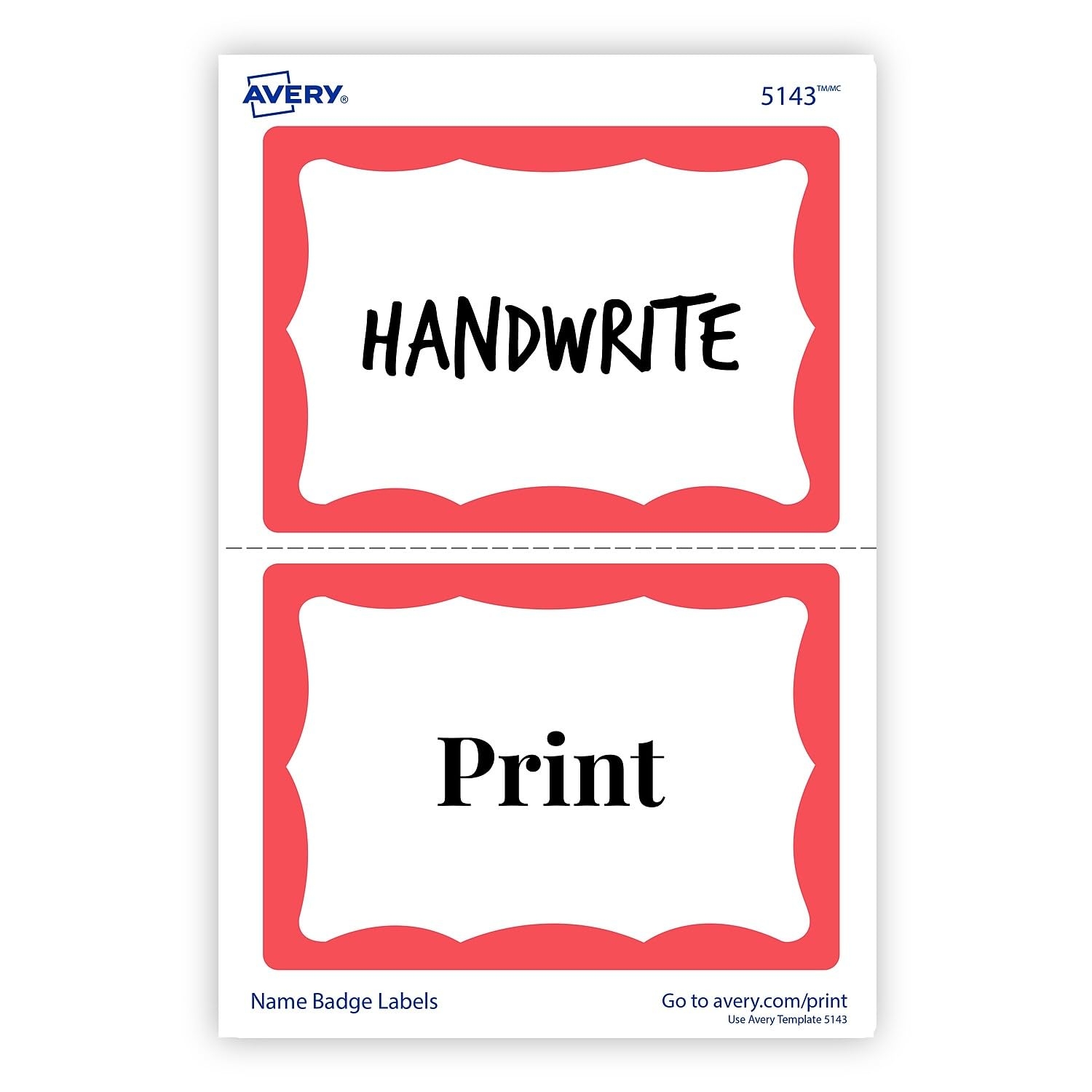 Amazon Avery 5143 Printable Self Adhesive Name Badges 2 1 3 X 3 3 8 Red Border 100 Pack Identification Badges Office Products