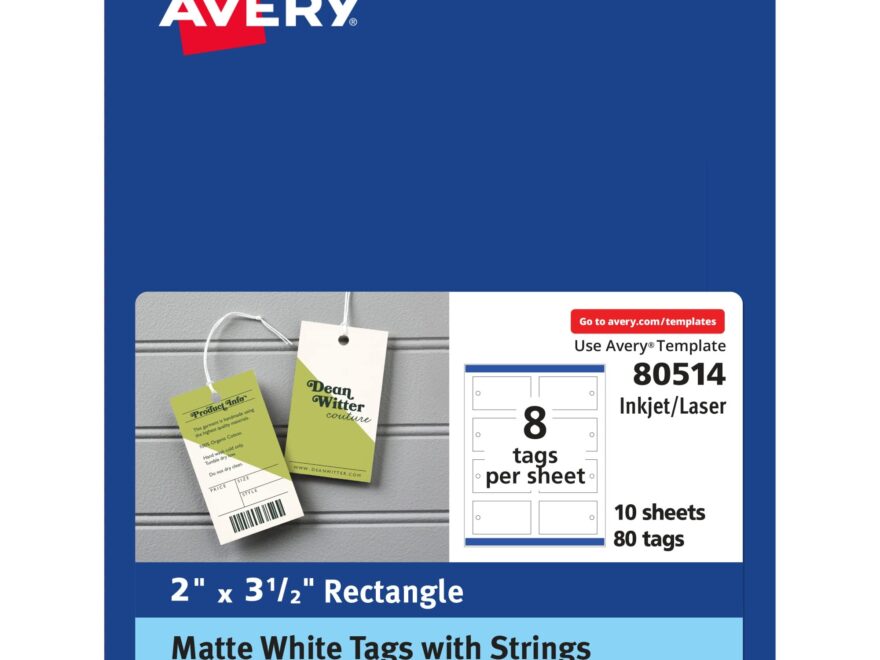 Amazon Avery Rectangle Tags With Sure Feed Technology 2 X 3 5 Matte White 80 Tags With Strings Print to The Edge Laser Inkjet Printable Tags 80514 Office Products
