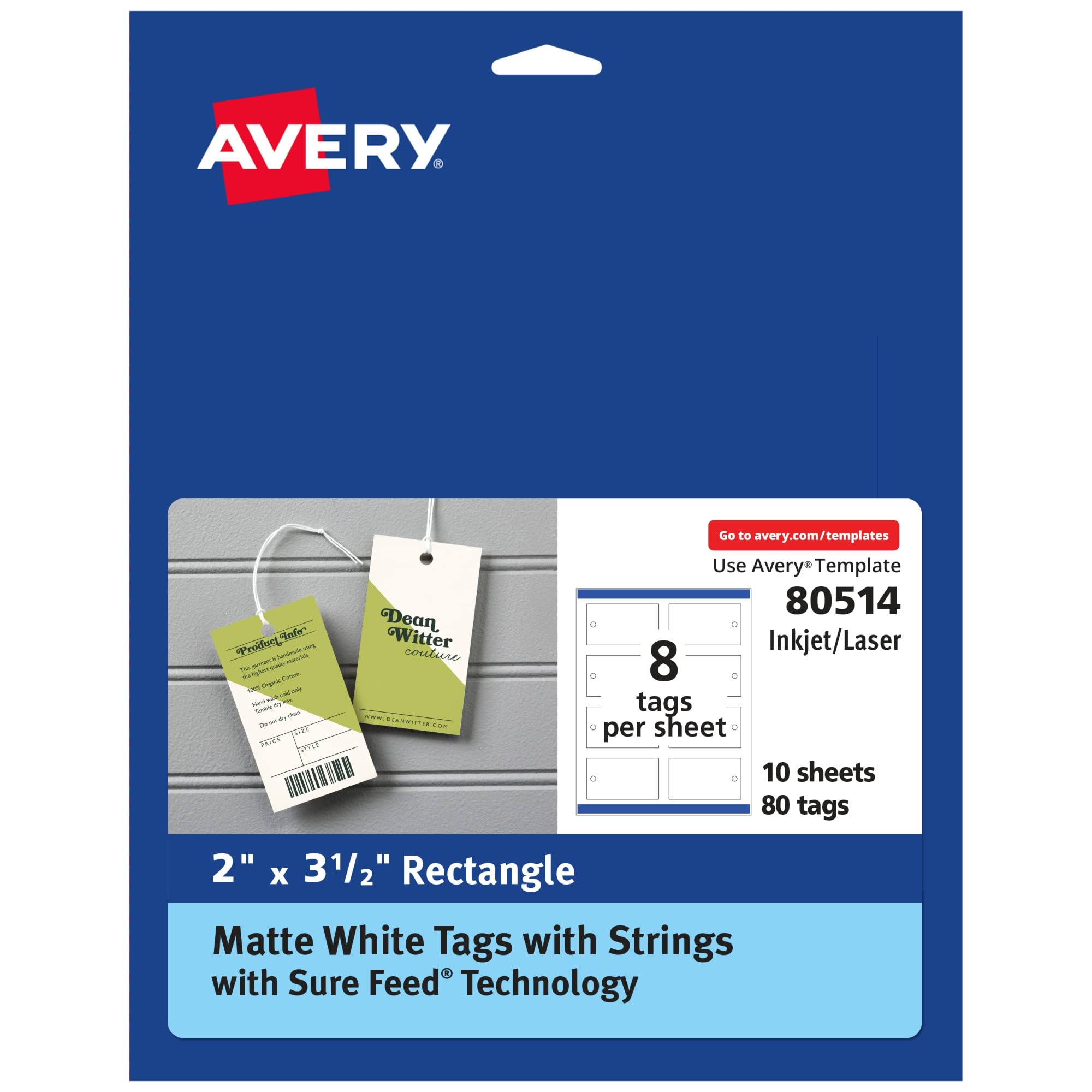 Amazon Avery Rectangle Tags With Sure Feed Technology 2 X 3 5 Matte White 80 Tags With Strings Print to The Edge Laser Inkjet Printable Tags 80514 Office Products