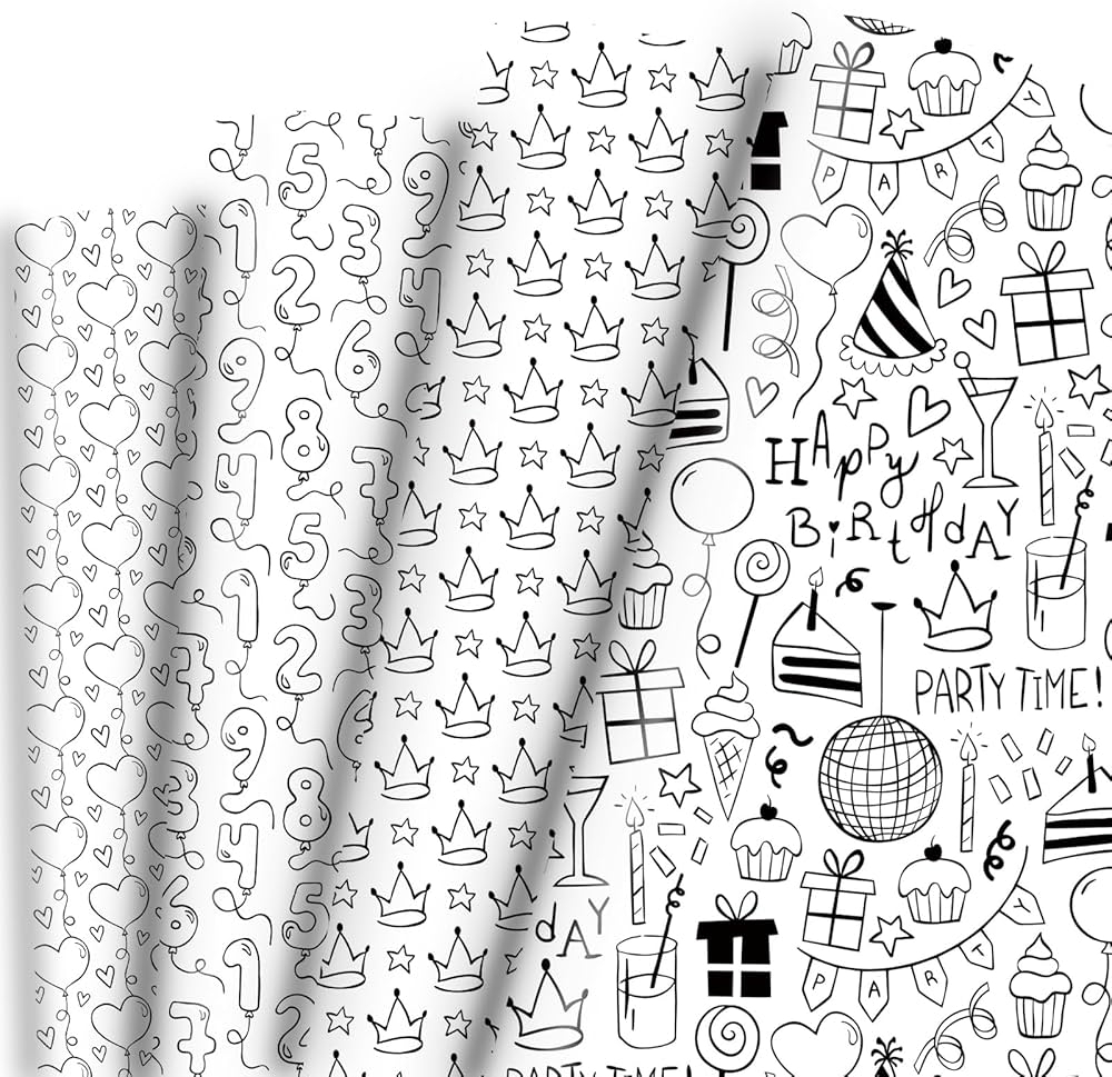 Amazon Dtiafu Drawing Birthday Wrapping Paper Funny Kids Birthday Drawing Wrapping Paper Related Pattern Gift Wrap For Boys Girls Birthday Baby Shower Holiday 20 X 28 Inches Per Sheet 8 Sheets Health