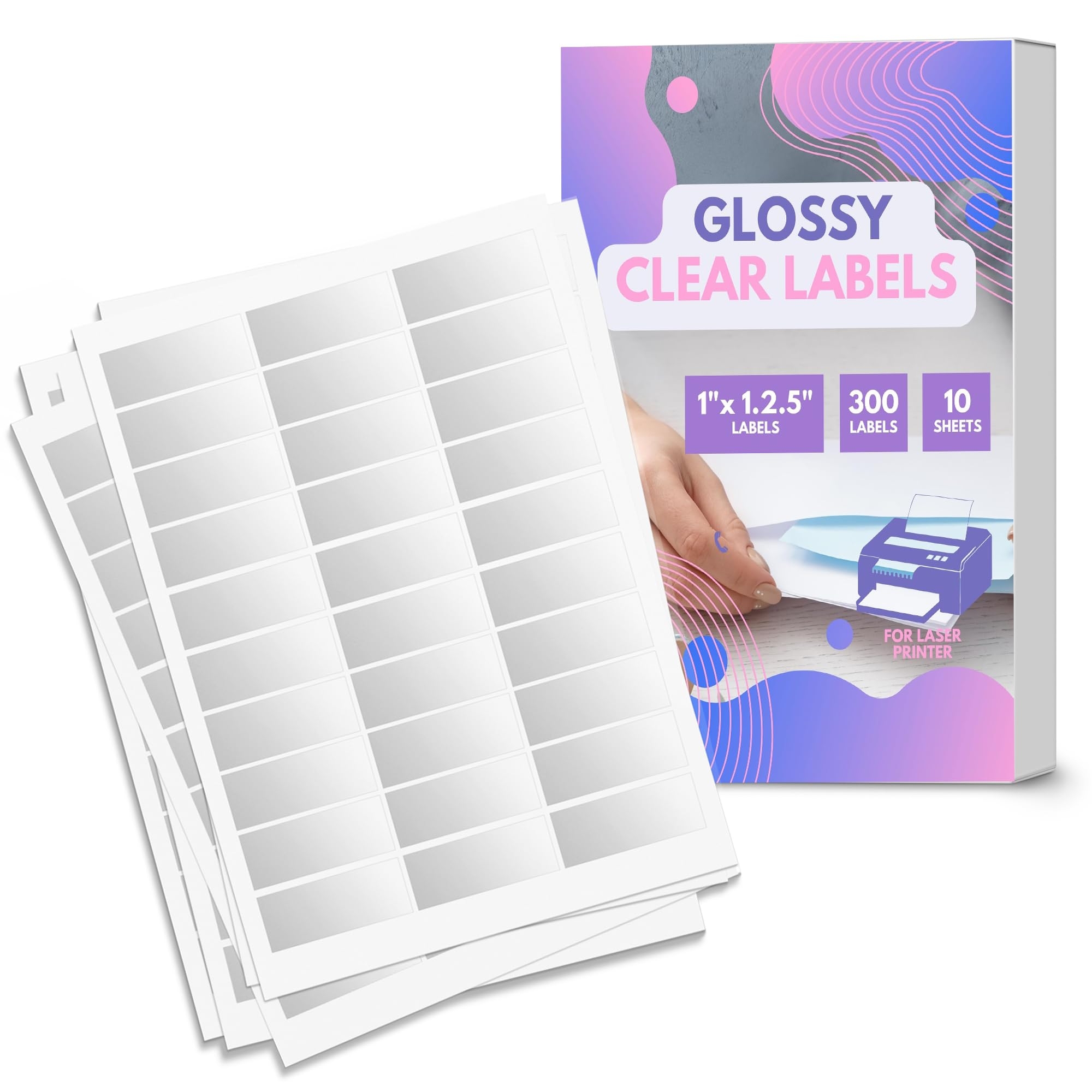 Amazon Glossy Crystal Clear Address Labels For Laser Printer 1 X 2 5 8 Self Adhesive 33 Labels Per A4 Sheet Size Page 10 Sheets Included 330 Labels Transparent Printable Rectangle Mail