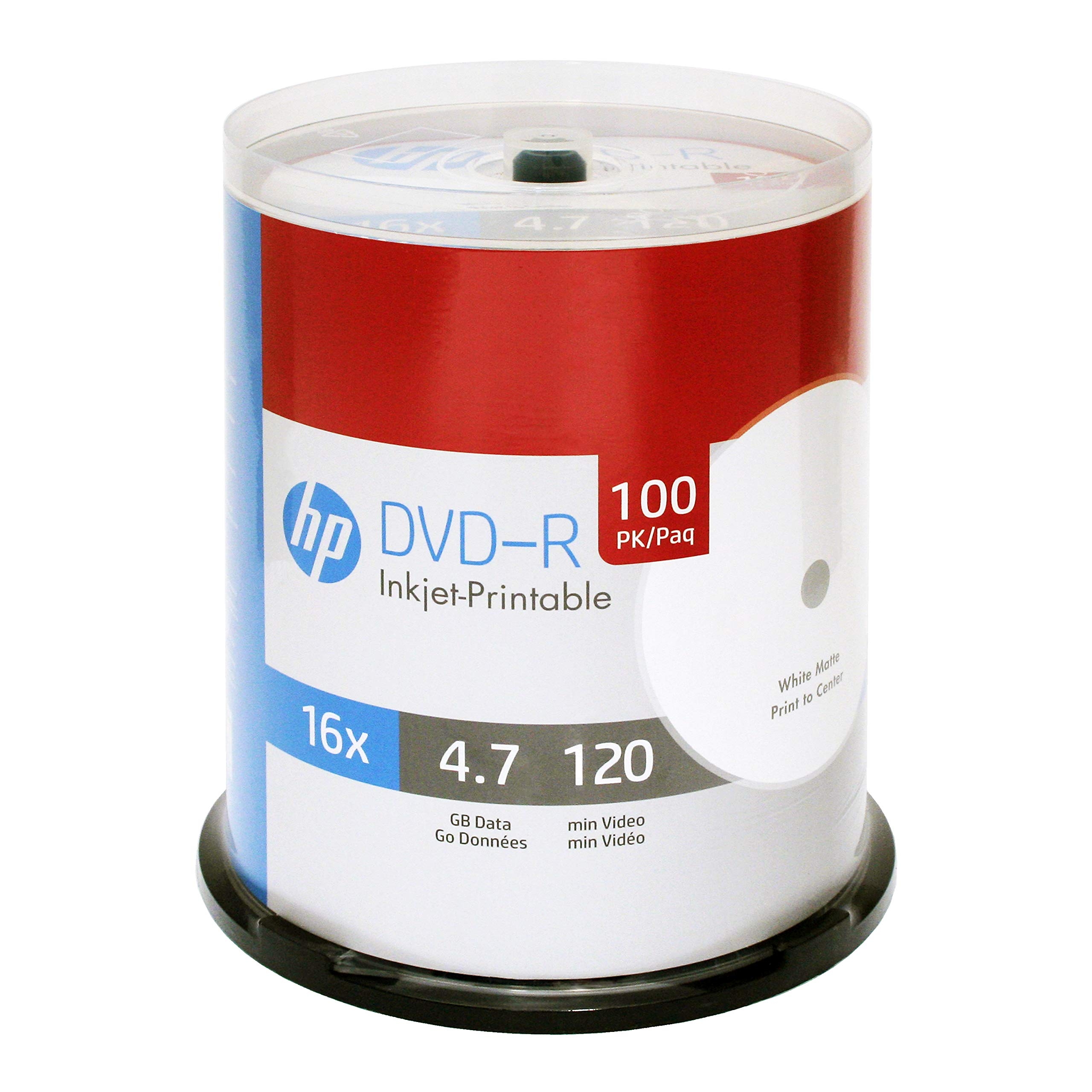 Amazon HP DVD R 4 7GB 16X White Inkjet Printable 100 Pack In Spindle Electronics