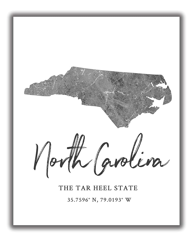 Amazon North Carolina State Map Wall Art Print 8x10 Silhouette Decor Print With Coordinates Makes A Great NC Themed Gift Shades Of Grey Black White Handmade Products