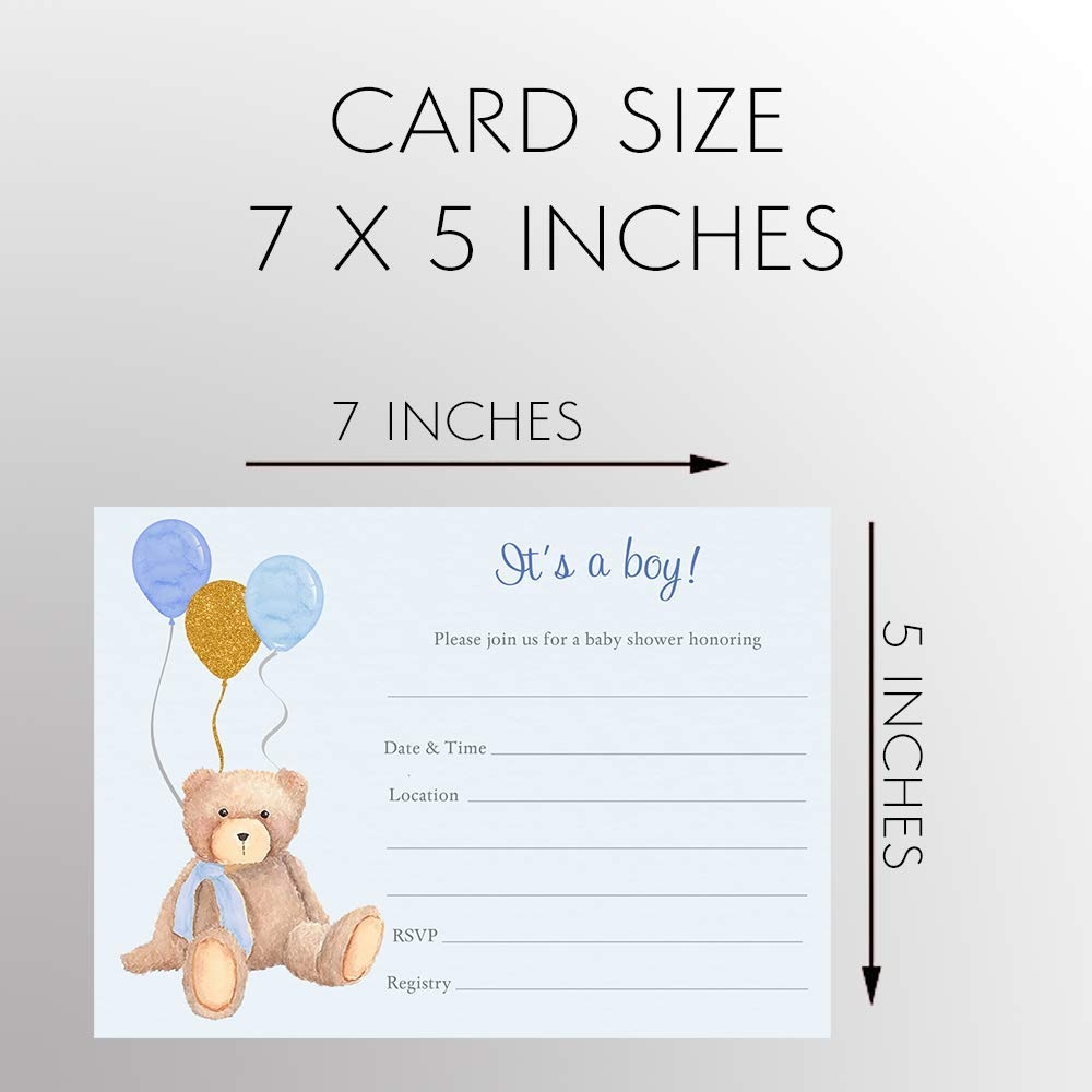 Amazon Oso De Peluche Para Rellenar Las Invitaciones En Blanco Para Baby Shower Acuarela Fiesta De Cumplea os Globos De Espolvoreo Invitan A Ni os It s A Boy Azul Marino Claro Pastel Dorado Tarjetas 