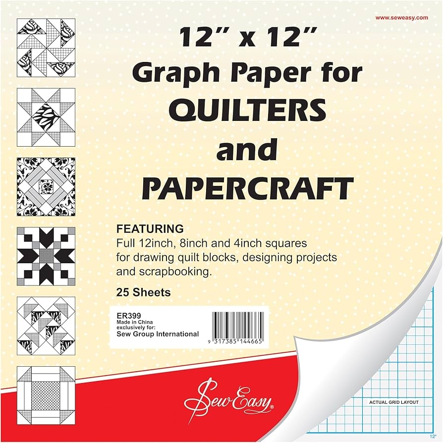 Amazon Sew Easy ER399 Quilters Graph Paper Pad 8in 4in Squares 12 X 12in 25 Sheets