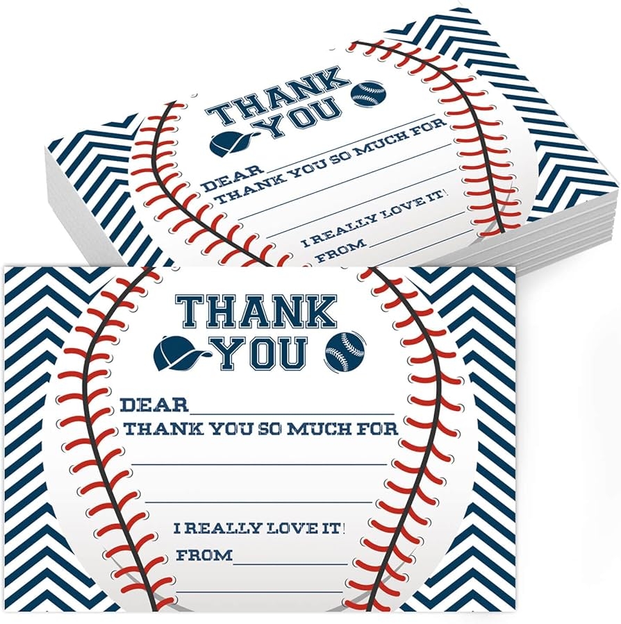 Amazon TENTADO Baseball Thank You Cards Baseball Thank You Cards With Envelopes Kids Fill In The Blank Thank You Cards 20 Count With Envelopes 4 X 6 Office Products