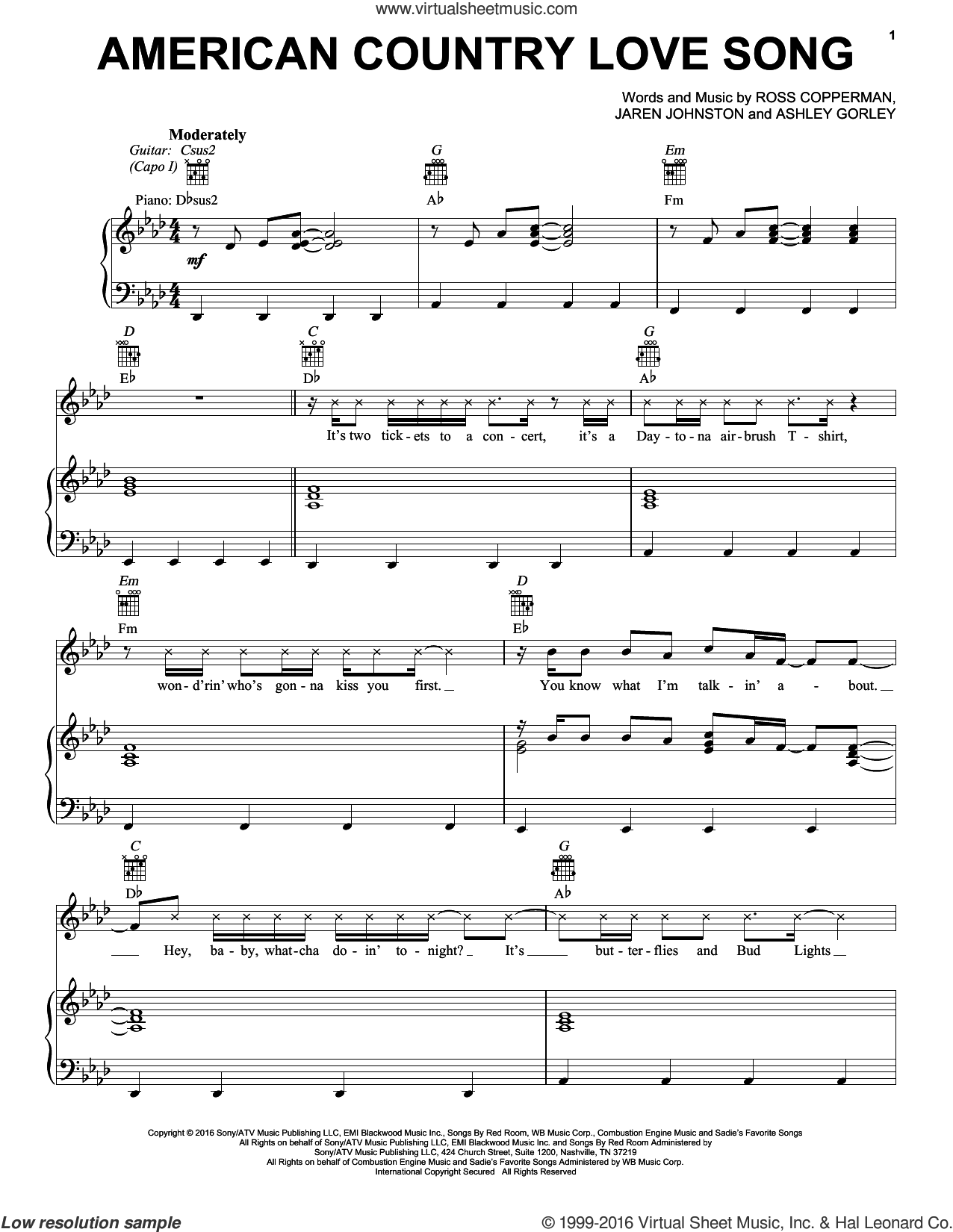 American Country Love Song Sheet Music For Voice Piano Or Guitar