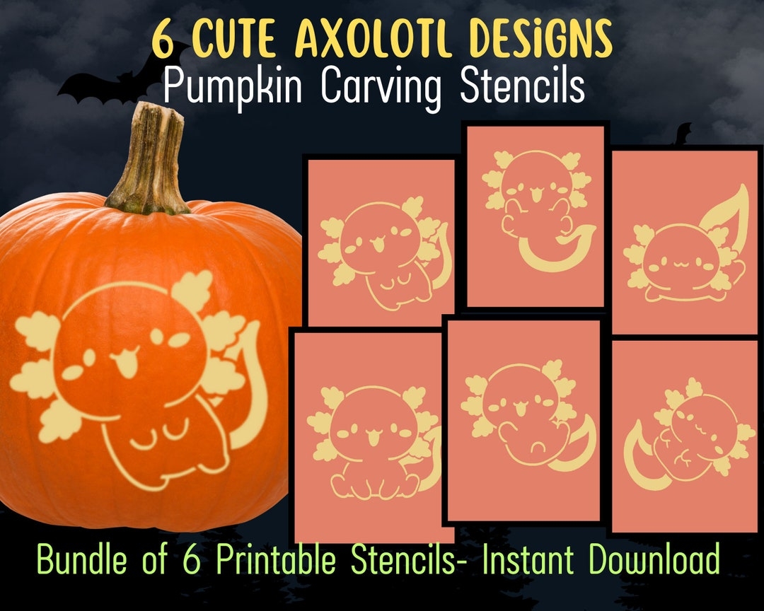 Axolotl Pumpkin Carving Stencil Simple Pumpkin Carving Template Cute Kawaii Pumpkin Carving Pattern Pumpkin Carving Party Axolotl Halloween Etsy