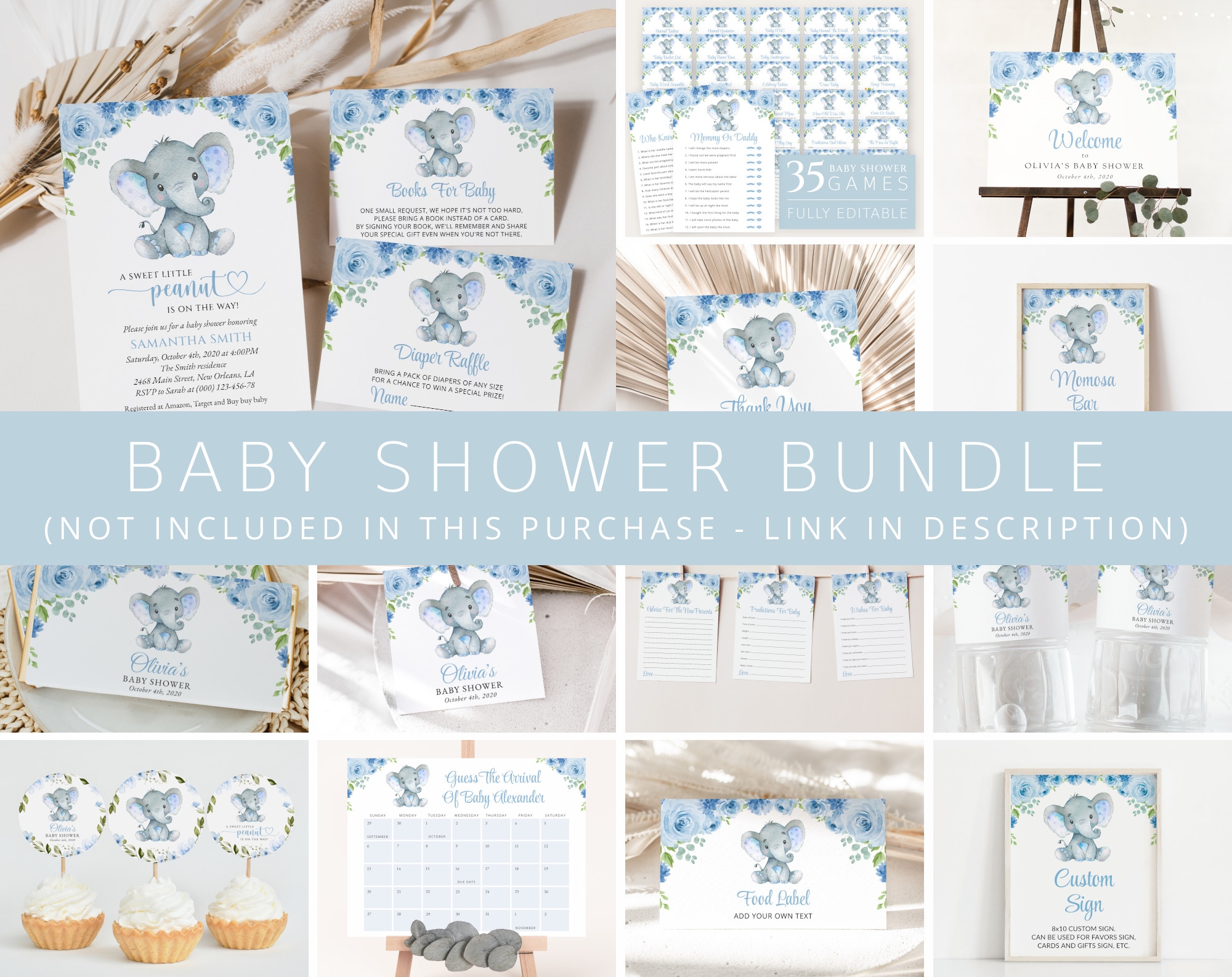 Baby Elephant Baby Shower Games Bundle Set Of 35 Games