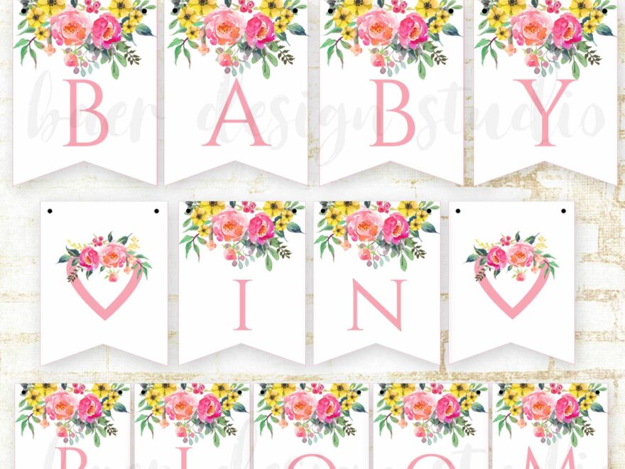 Baby In Bloom Printable Baby Shower Banner Instant Download Baer Design Studio