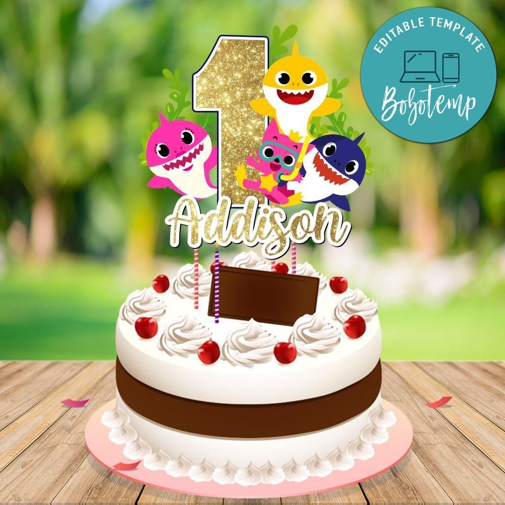 Baby Shark 1st Birthday Cake Topper Digital File Printable DIY Bobotemp