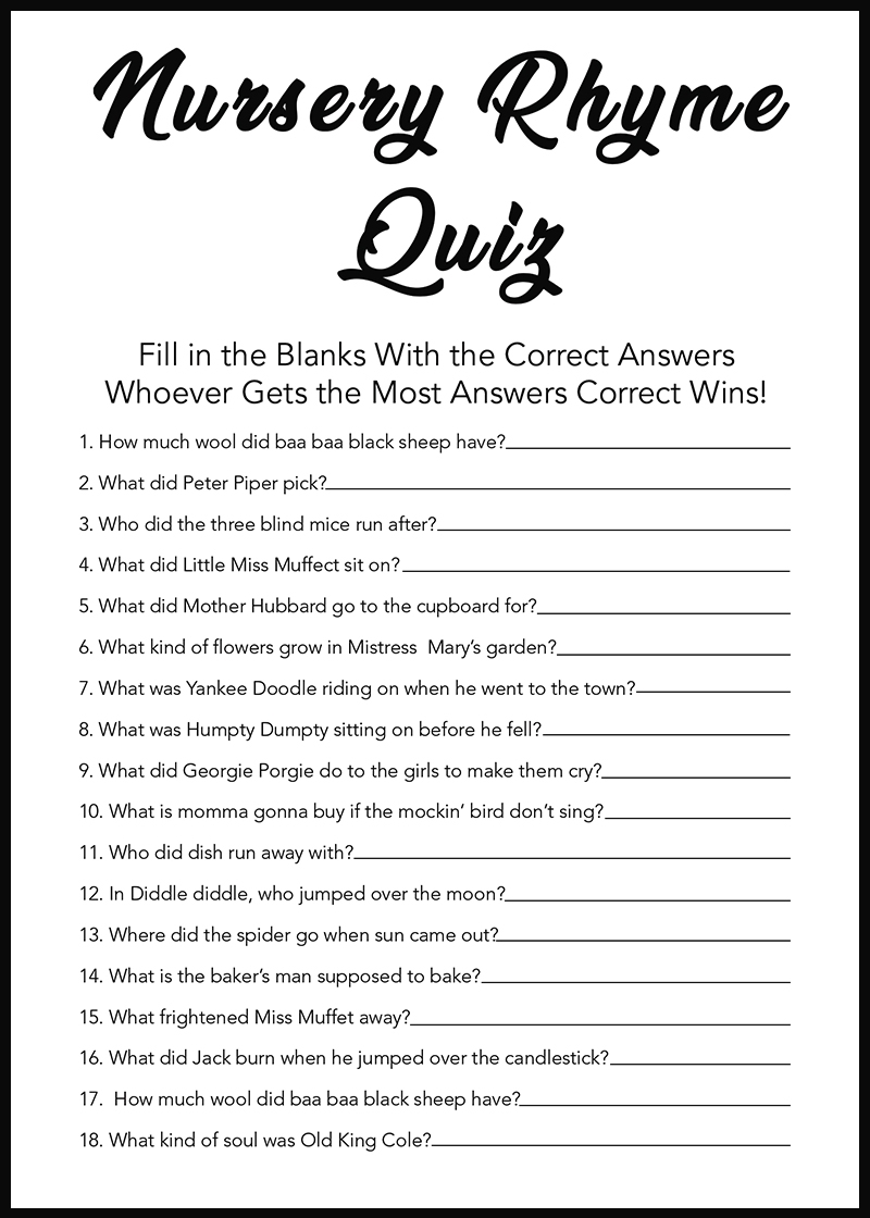 Printable Copies Of Nursery Rhymes