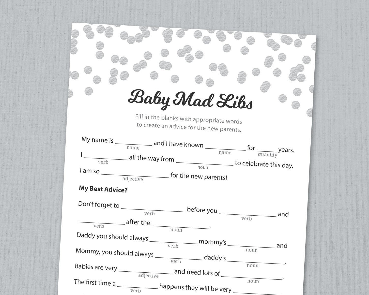 Free Printable Baby Shower Mad Libs